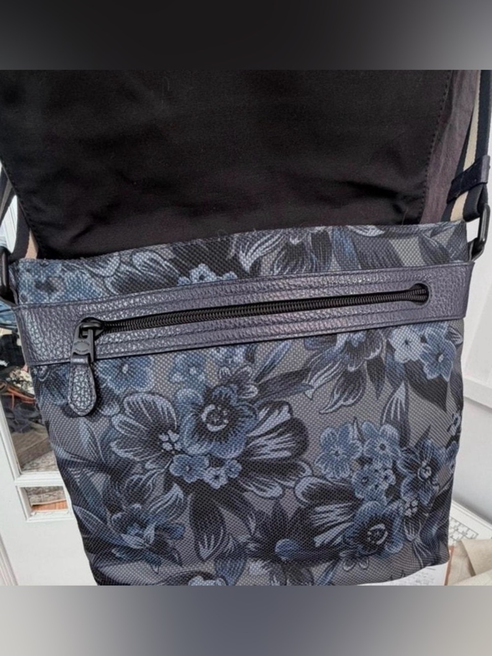 Coach Blue Crossbody Bag with Floral Detail